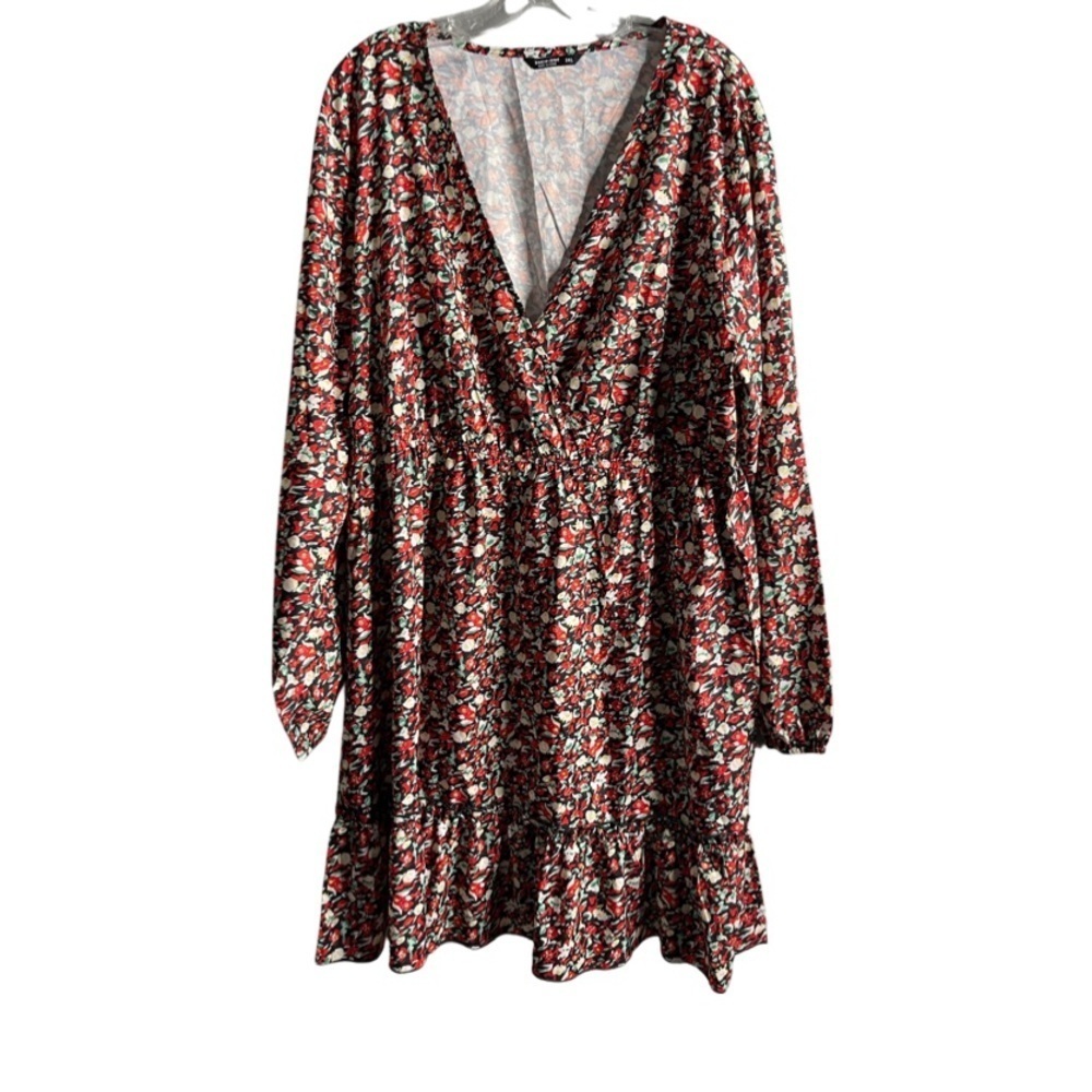NWOT Shein Curve 3XL long sleeve floral ruffled hem prairie dress with a belt